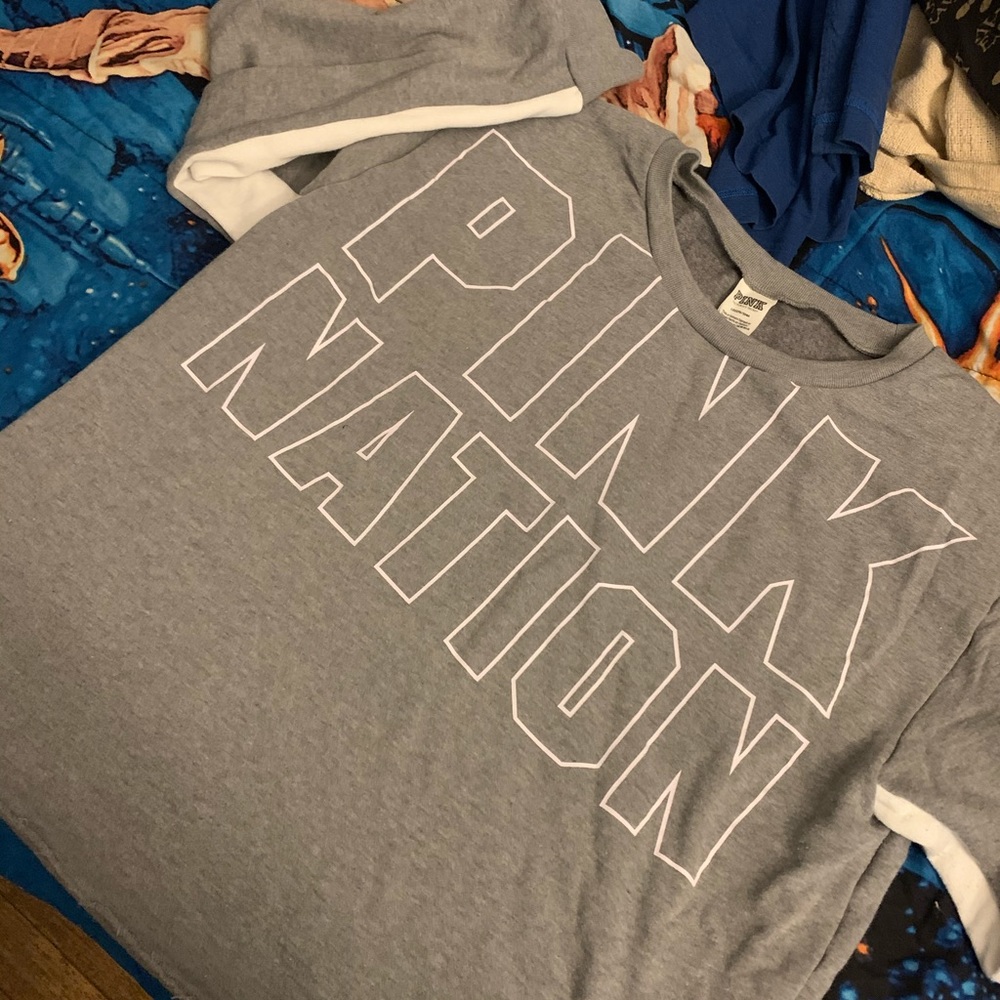 Pink Victoria secret gray and white crew neck